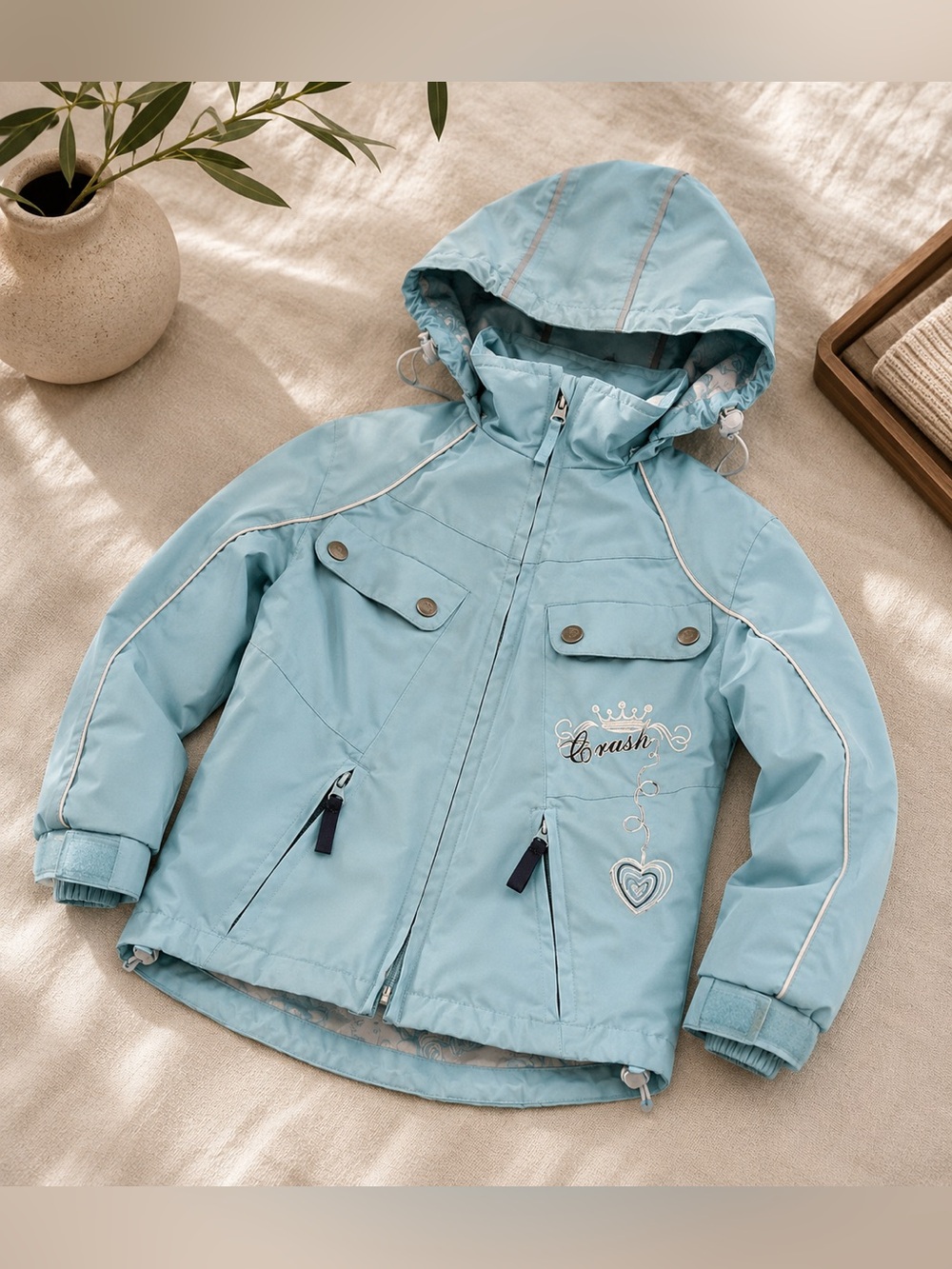Stylish Light Blue Kids Raincoat with Heart Design